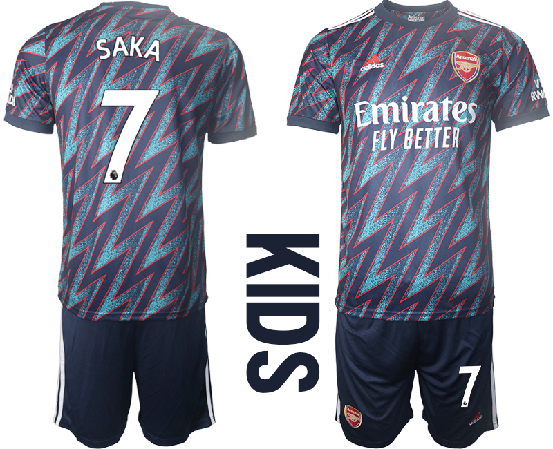 Youth 2021-2022 Club Arsenal away blue #7 Soccer Jersey->youth soccer jersey->Youth Jersey